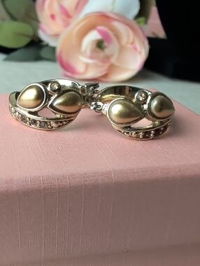 Vintage Gold Tone Sculptural Statement Earrings with Gemstone Accents
